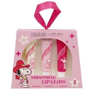 Peanuts x Cėlavi Smoothing Lip Gloss Trio - Clear, Strawberry, & Peach